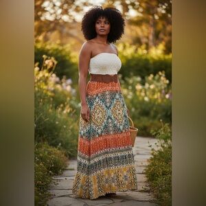 Multicolor Patterned Women's strapless dress